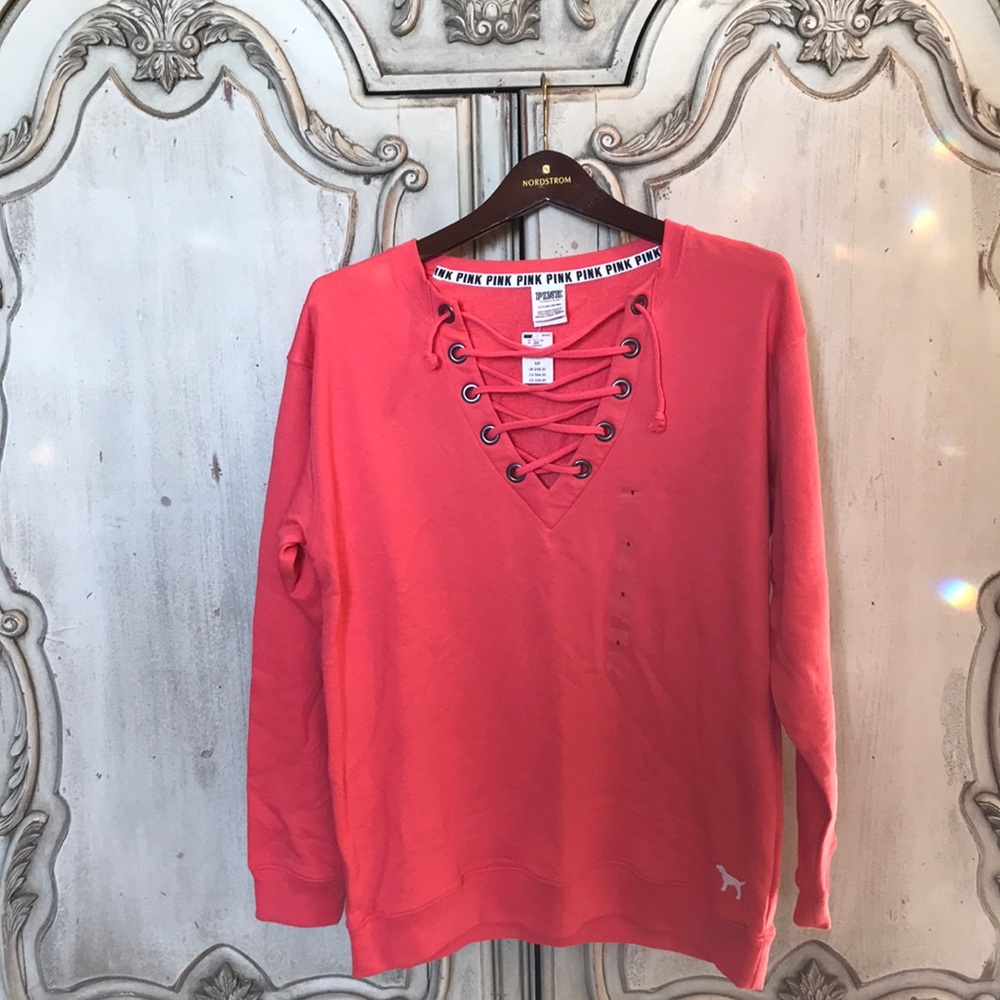 Red/burnt peach Victoria Secret PINK laced V-neck